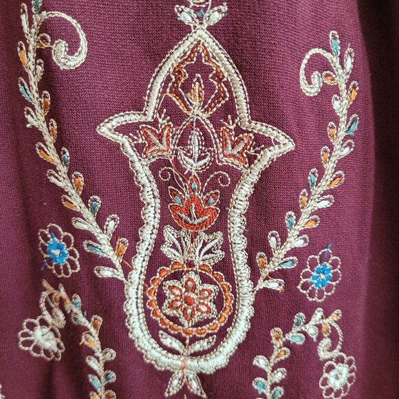 Soft Surroundings Womens Cardigan Sweater Size Large Maroon Embroidered Fleece - Picture 4 of 11